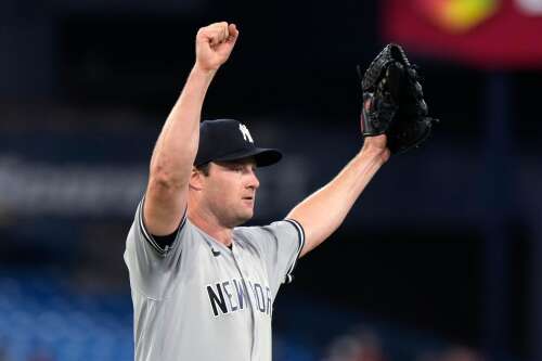 Cole pitches 2-hitter to near ERA title, Judge homers twice and Yankees  beat Blue Jays 6-0 - The San Diego Union-Tribune