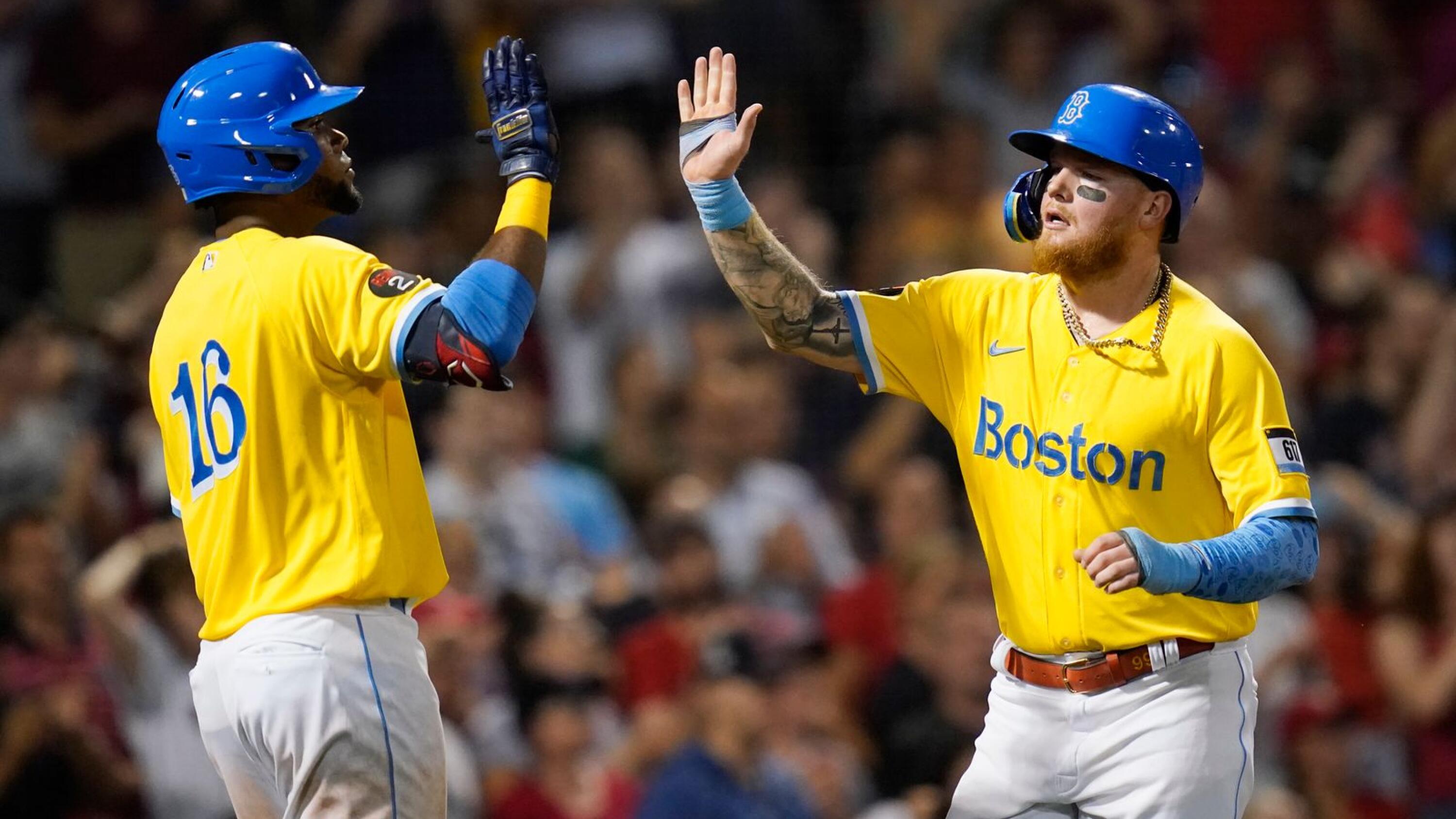 red sox blue yellow uniforms
