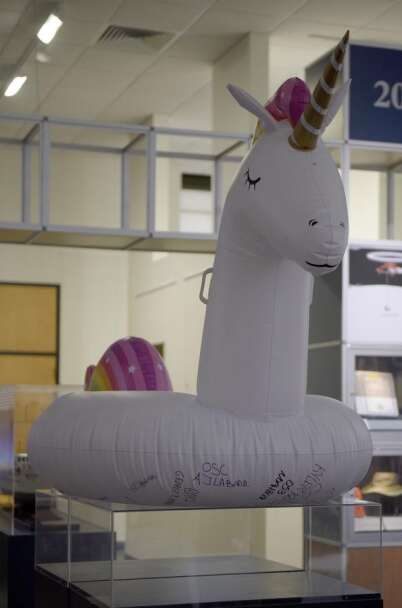 Giant inflatable unicorn seen on Coast Guard shark video now on display in  New London