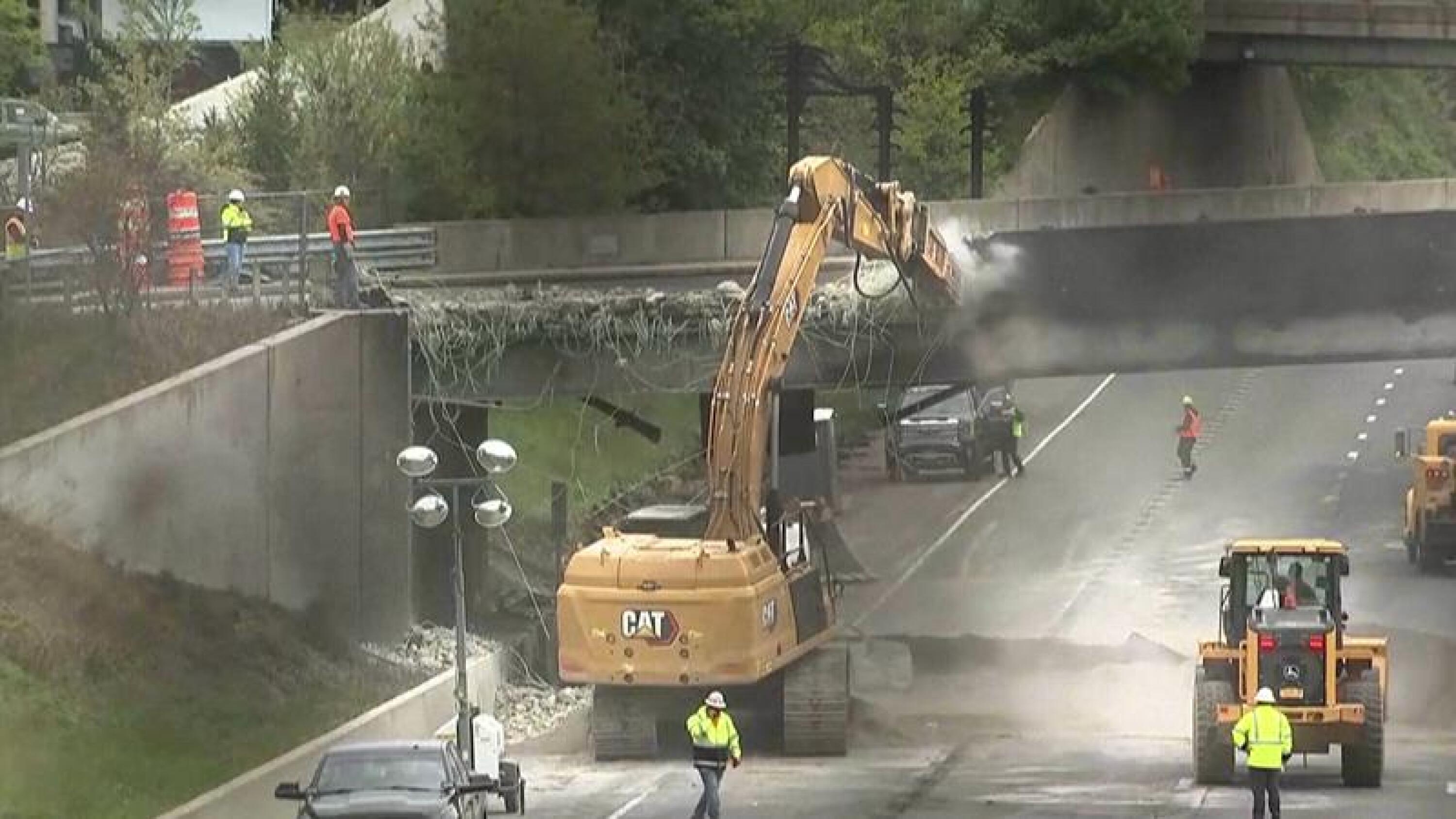 Traffic snarled as workers begin removing I-95 overpass burned in Conn. fuel truck inferno